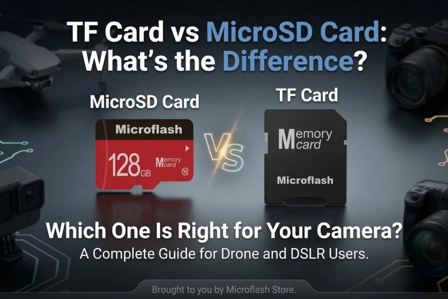 TF Card vs MicroSD Card comparison for camera users featuring Microflash memory cards