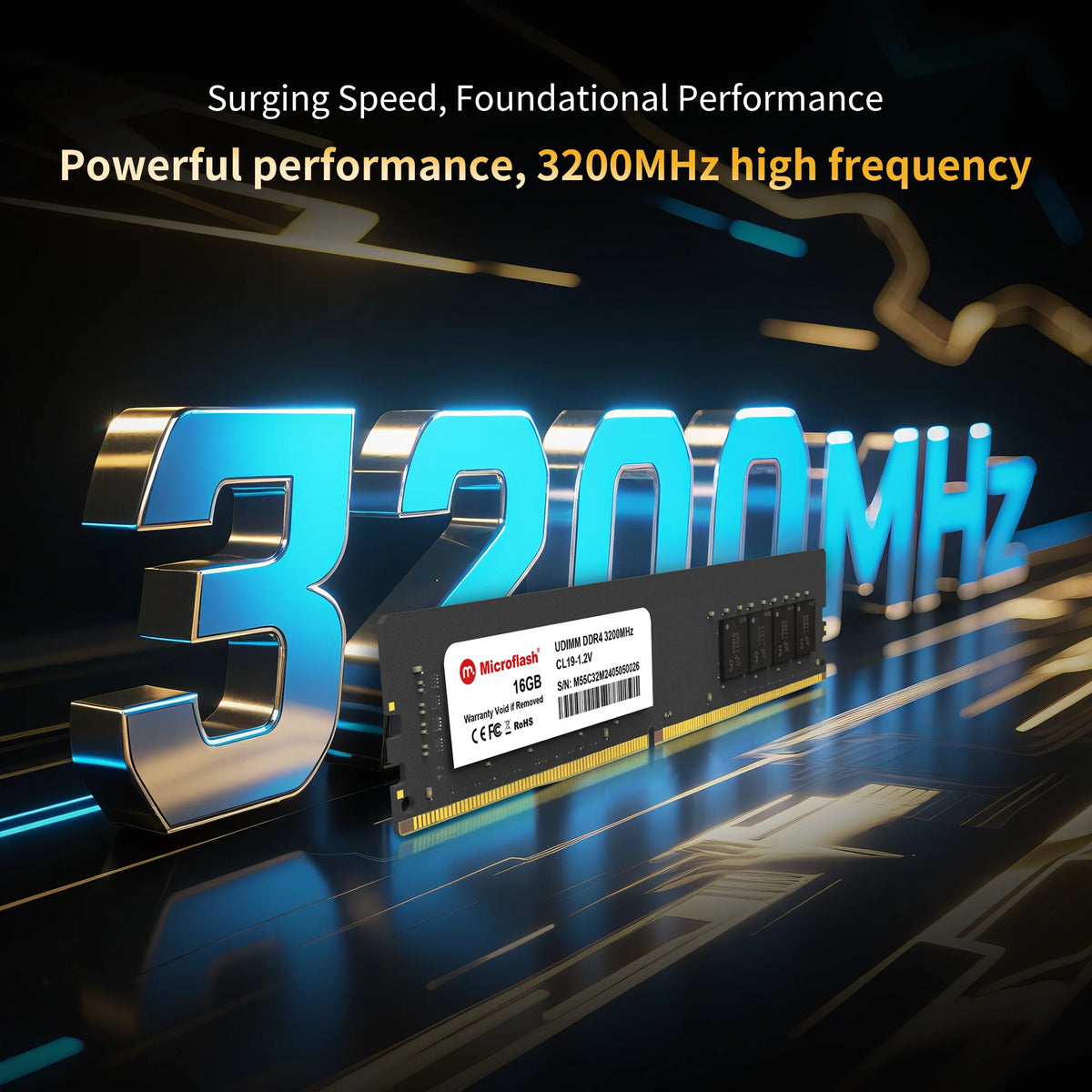 Microflash DDR4 3200MHz UDIMM desktop RAM, 8GB to 32GB (product gallery image 5)